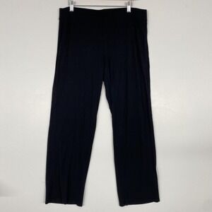 Eileen Fisher Pants Womens PL Black Pull On Viscose Stretch Knit WideLeg Petite